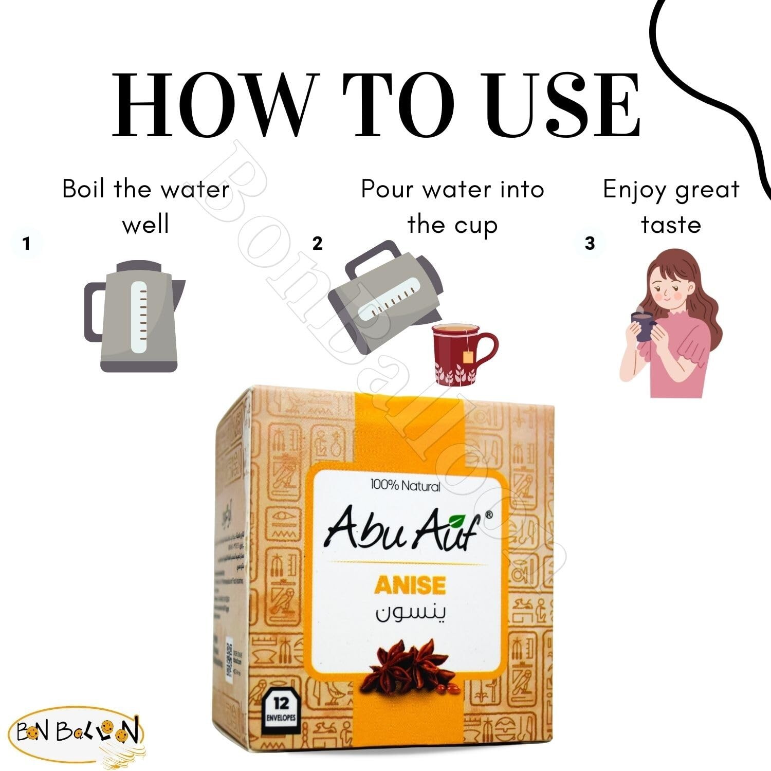 AbuAuf Anise Natural Herbs Egyptian Drink HALAL (1 Pack = 12 Bags) ابو عوف ينسون