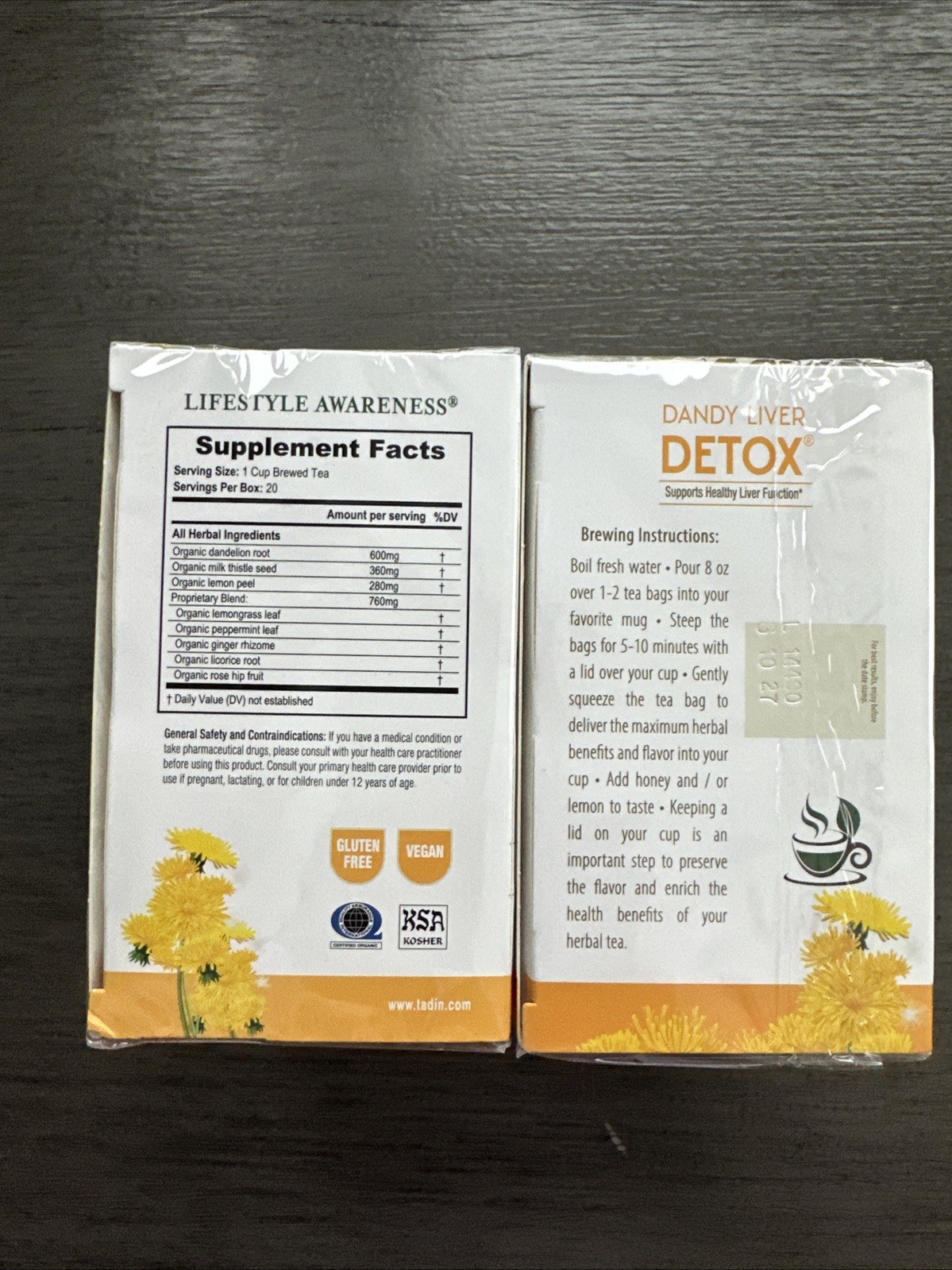 Organic Dandy Liver Detox Tea, 20 Count X 2 Boxes. New