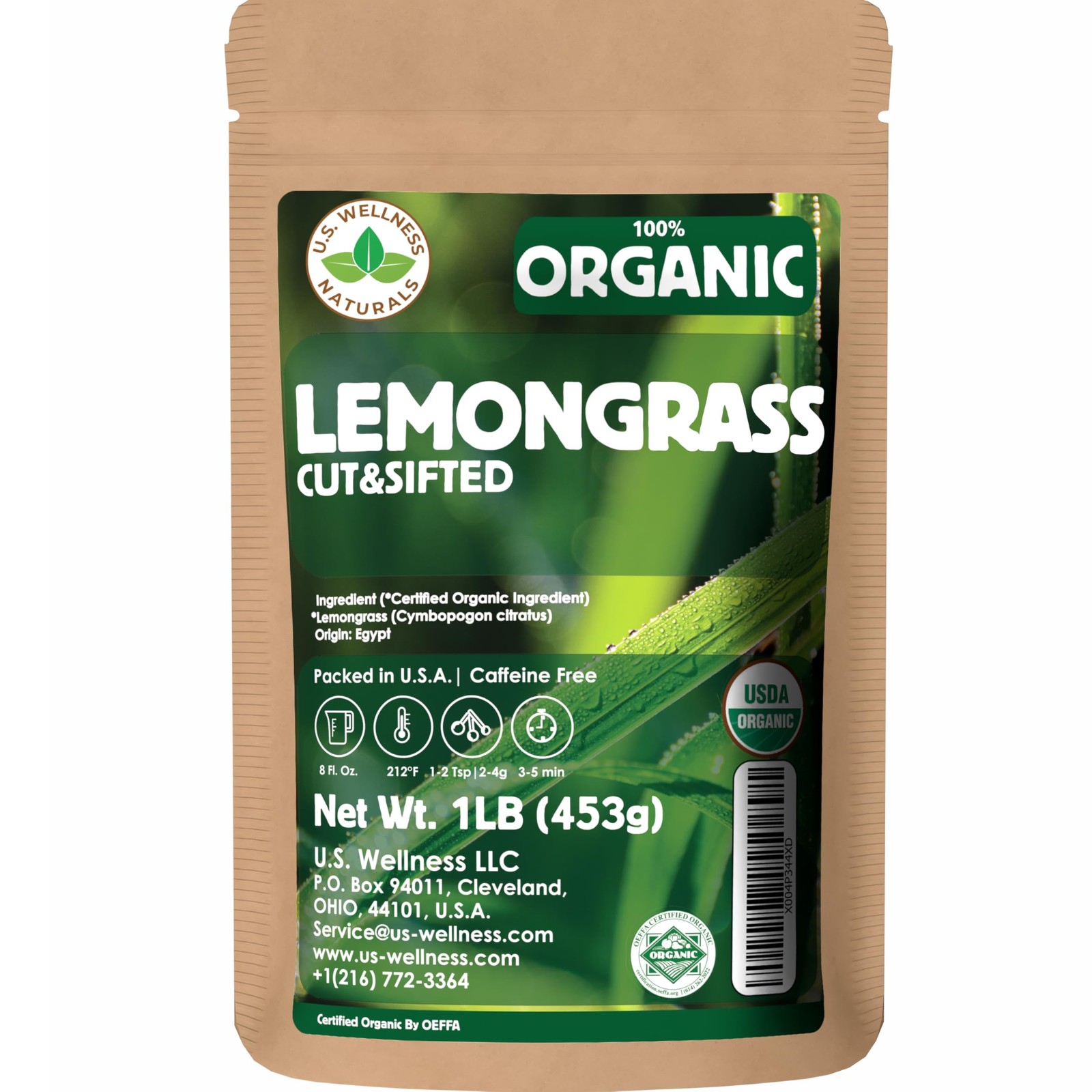 LemonGrass Tea 1 LB (16Oz) 100% USDA Organic Cut and Sifted Loose Leaf Aromatic