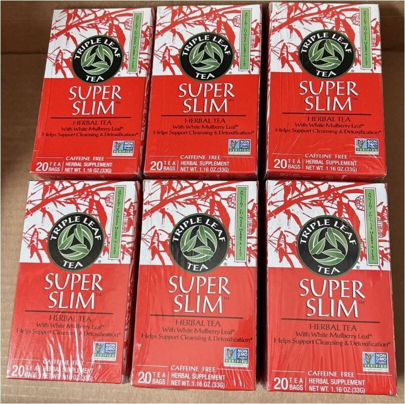 6x Triple Leaf Tea Super Slim Herbal Tea. 20 Tea Bags Per Box. Best By: 2/2030