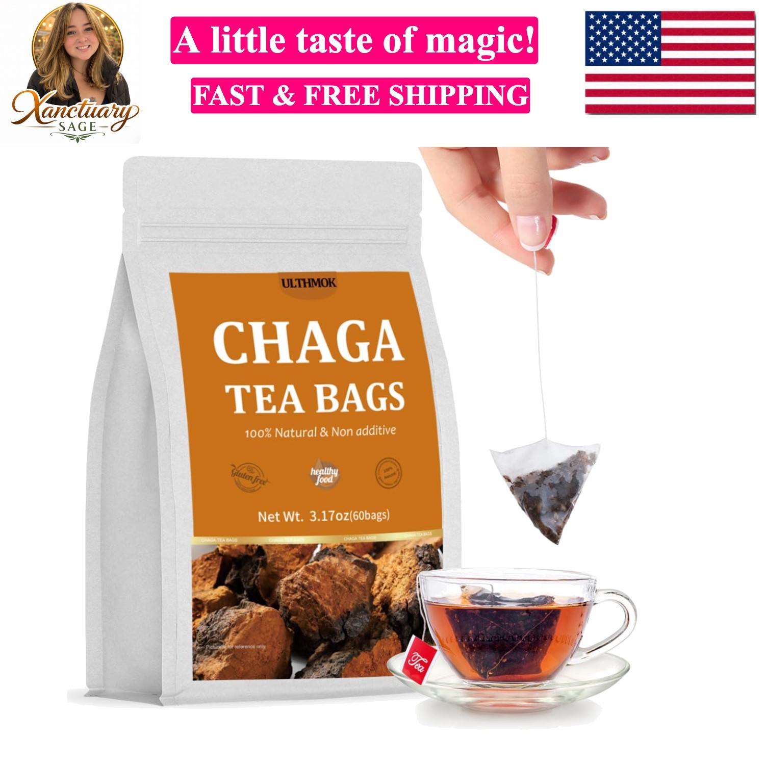 60 Chaga Tea Bags,100% Pure Siberian Wild Harvest Chaga Mushroom,No Additives…