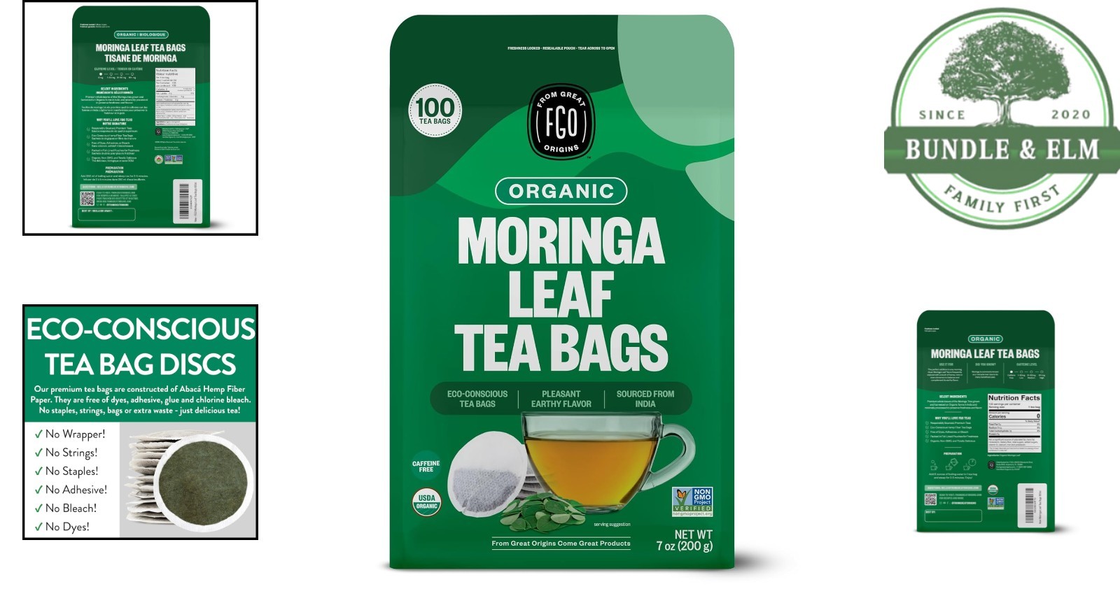 Organic Moringa Tea Bags, 100 Count for Immune Support and Detox Benefits