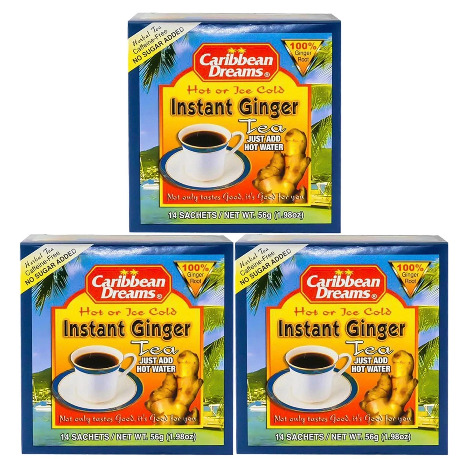 Caribbean Dreams Instant Ginger Tea Unsweetened 14 Sachets (3 Pack) 42 count