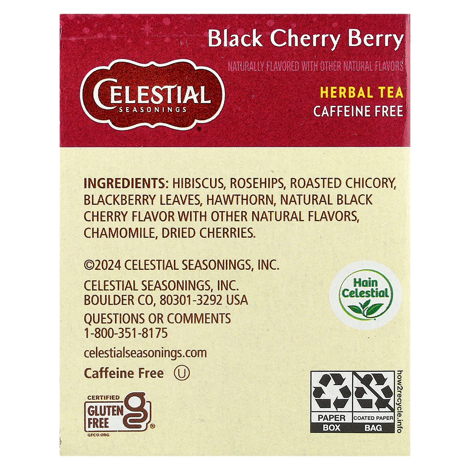 Herbal Tea, Black Cherry Berry, Caffeine Free, 20 Tea Bags, 1.6 oz (45 g)