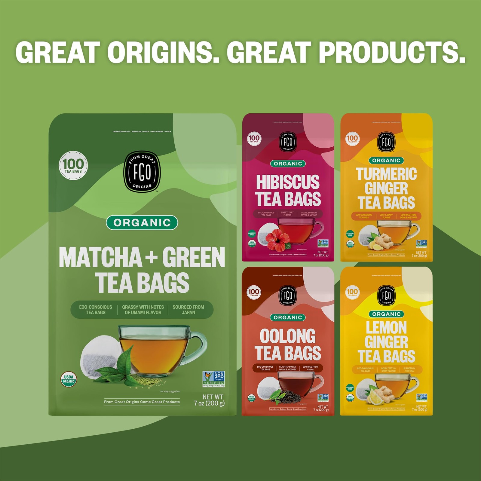 Organic Japanese Matcha + Green Tea, 100 Count, EcoConscious Tea Bags, Reseal…