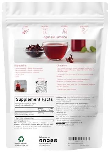 Organic Hibiscus Flowers Loose Leaf Tea Cut and Sifted 2 Pounds Caffeine Free