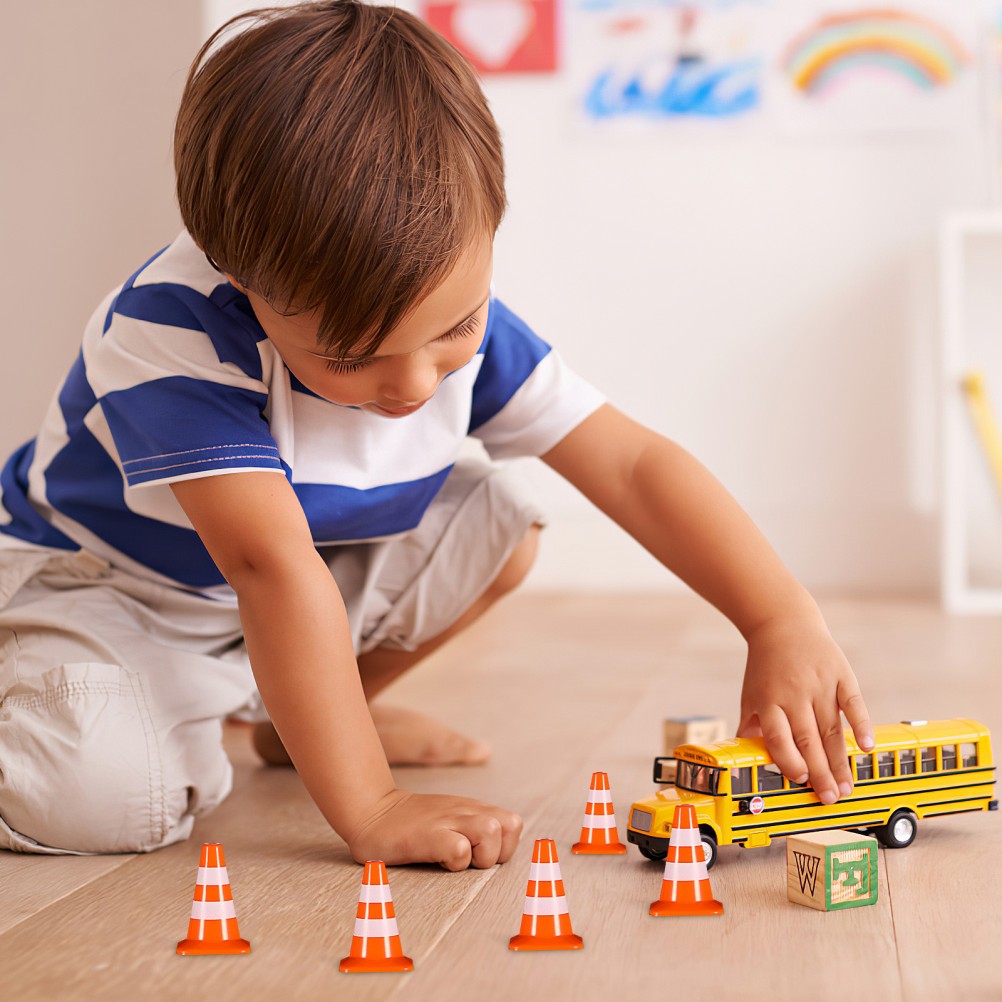 7 Pcs Orange Cones Party Decorations Road Work Signs Toy Mini Traffic Caution