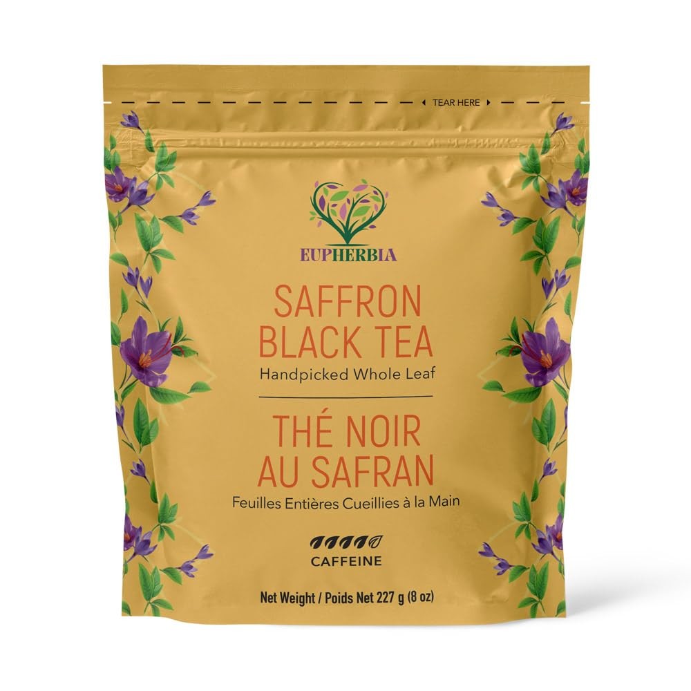 8 oz Saffron Black Tea Handpicked Highland Grown Whole Leaf with Saffron