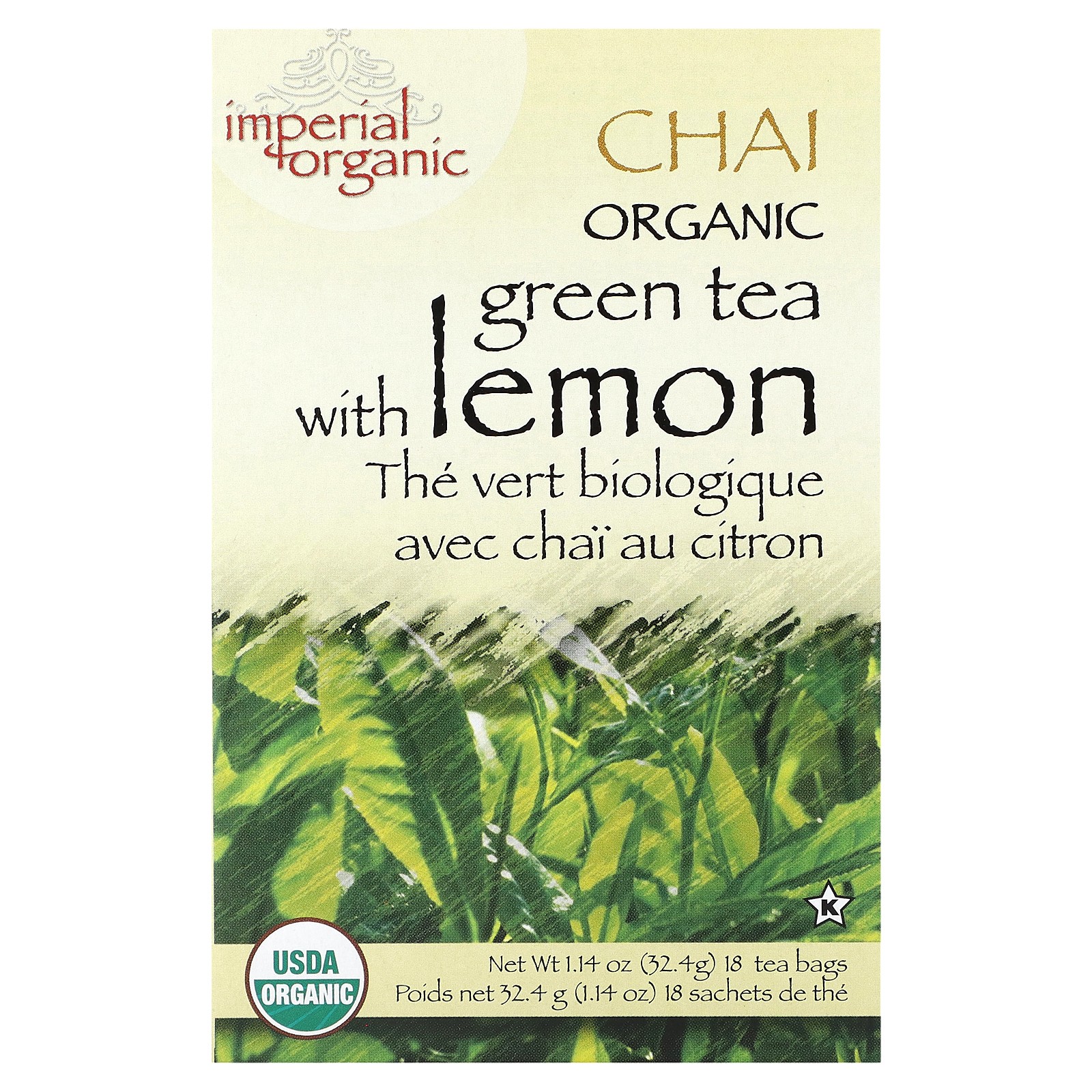 Imperial Organic, Green Tea With Lemon Chai, 18 Tea Bags, 1.14 oz (32.4 g)