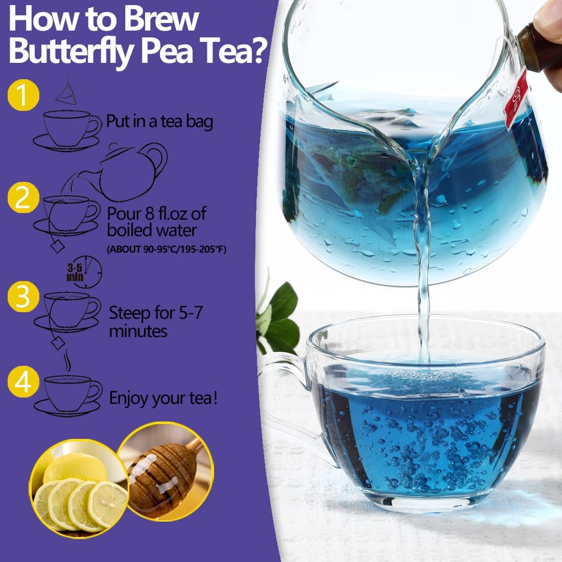 Premium Butterfly Pea Flower Tea Bags – 100 Natural, Caffeine-Free, 50 Count