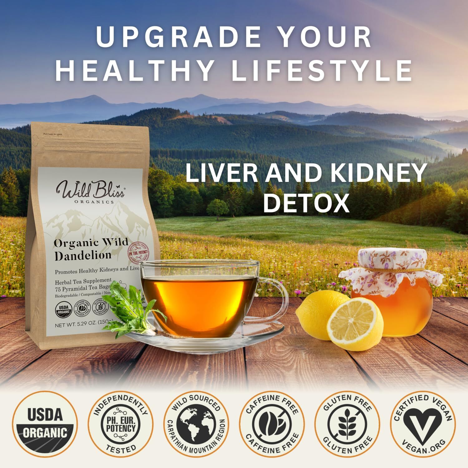 Wild Bliss Organic Wild Raw Dandelion Root Tea – Pharmacopoeia Quality Caffei…