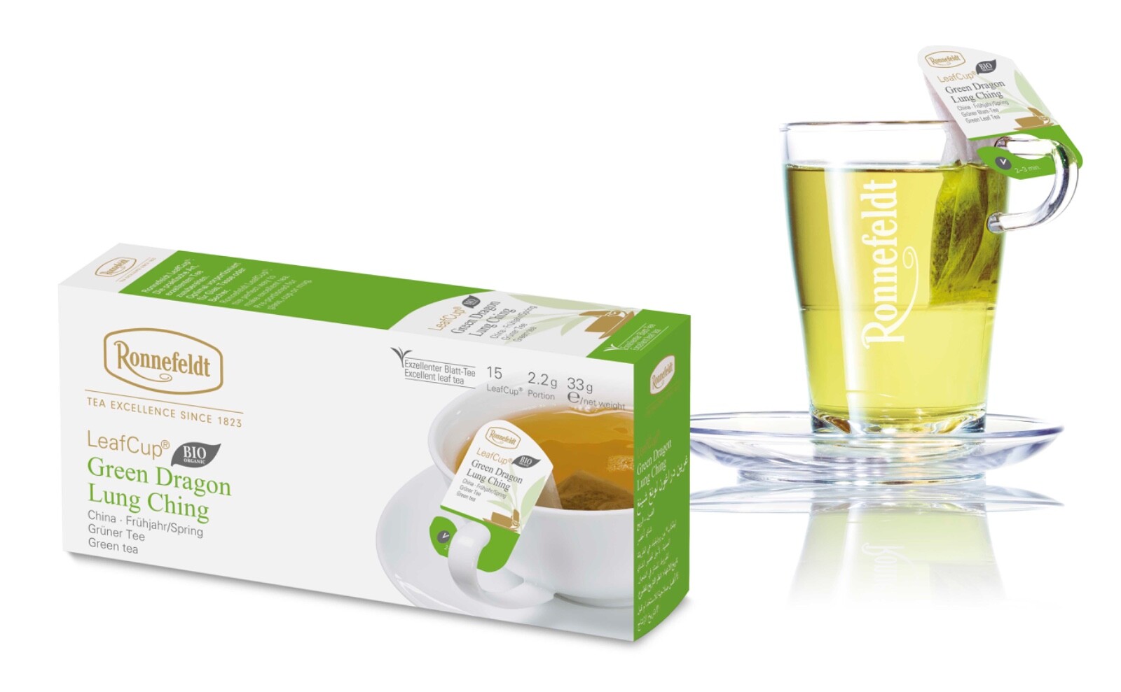 Ronnefeldt Leafcup® Green Dragon Lung Ching. 15 premium green tea bags