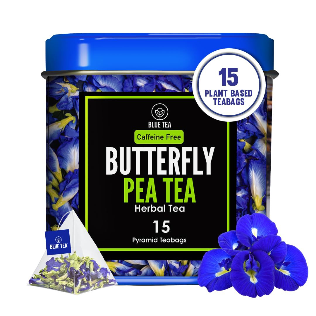 BLUE TEA – Butterfly Pea Flower Tea – 15 Count – Pyramid Plant Based Tea Bag | A