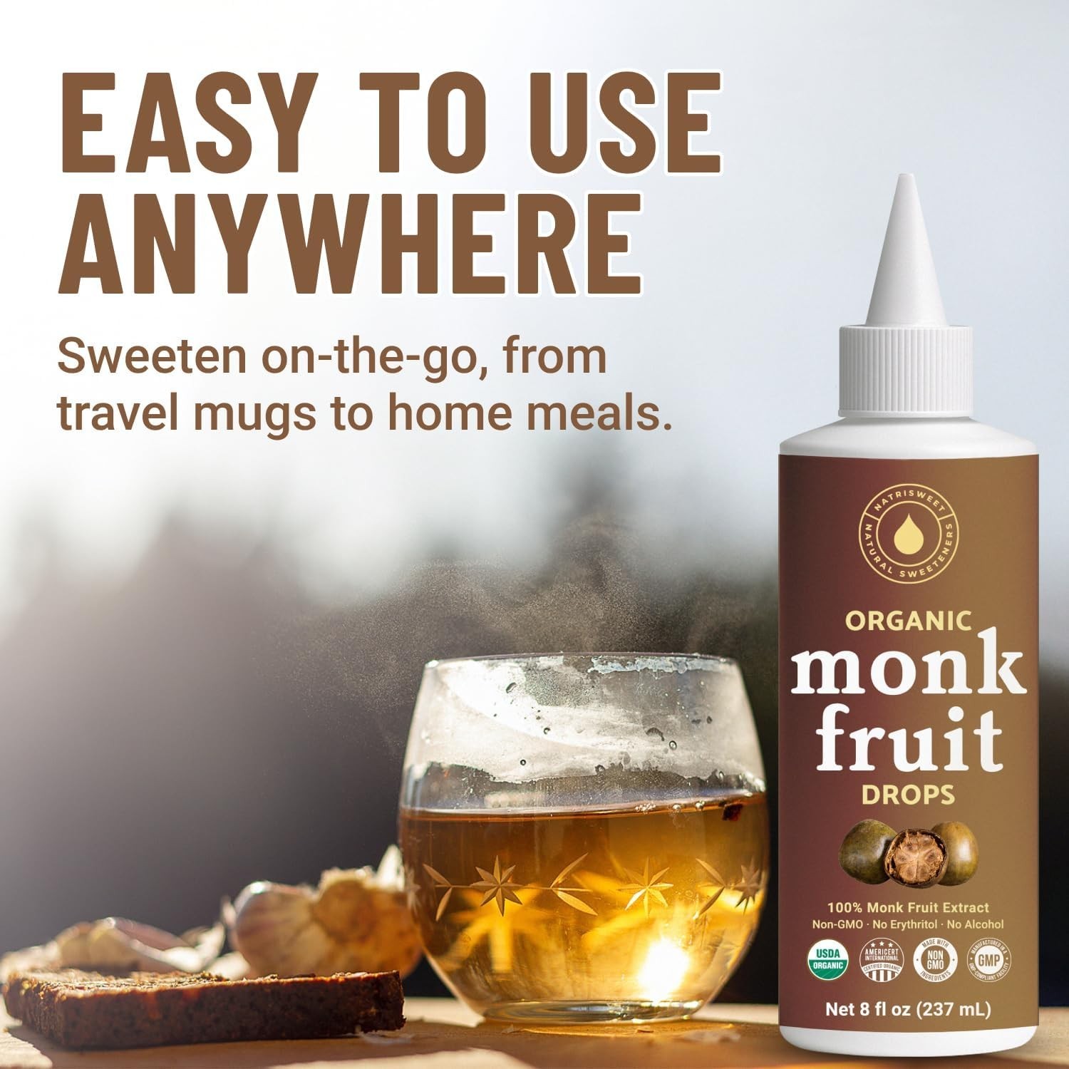 Organic Monk Fruit Liquid Sweetener Drops, 100% Pure Extract, Zero Sugar & No…