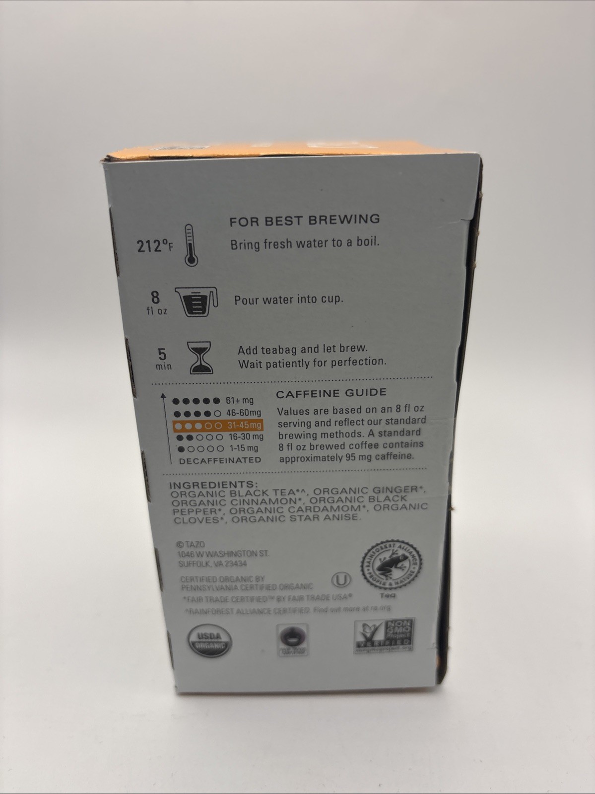 6 BOXES TAZO Organic Chai Black Tea Bags, Caffeinated tea, 16 Total Bags