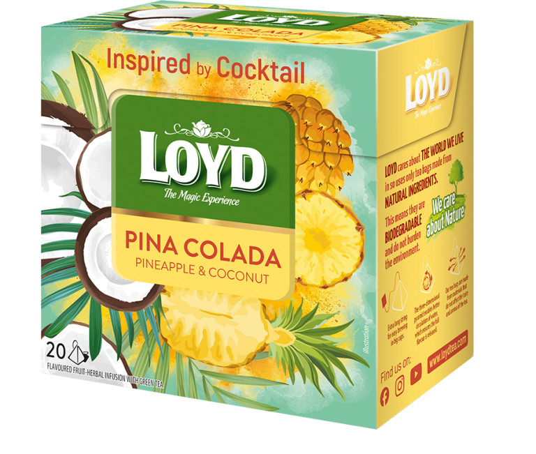 2 LOYD PINA COLADA Pineapple & Coconut Flavor 20 Pyramid Bags Tea Boxes 34g