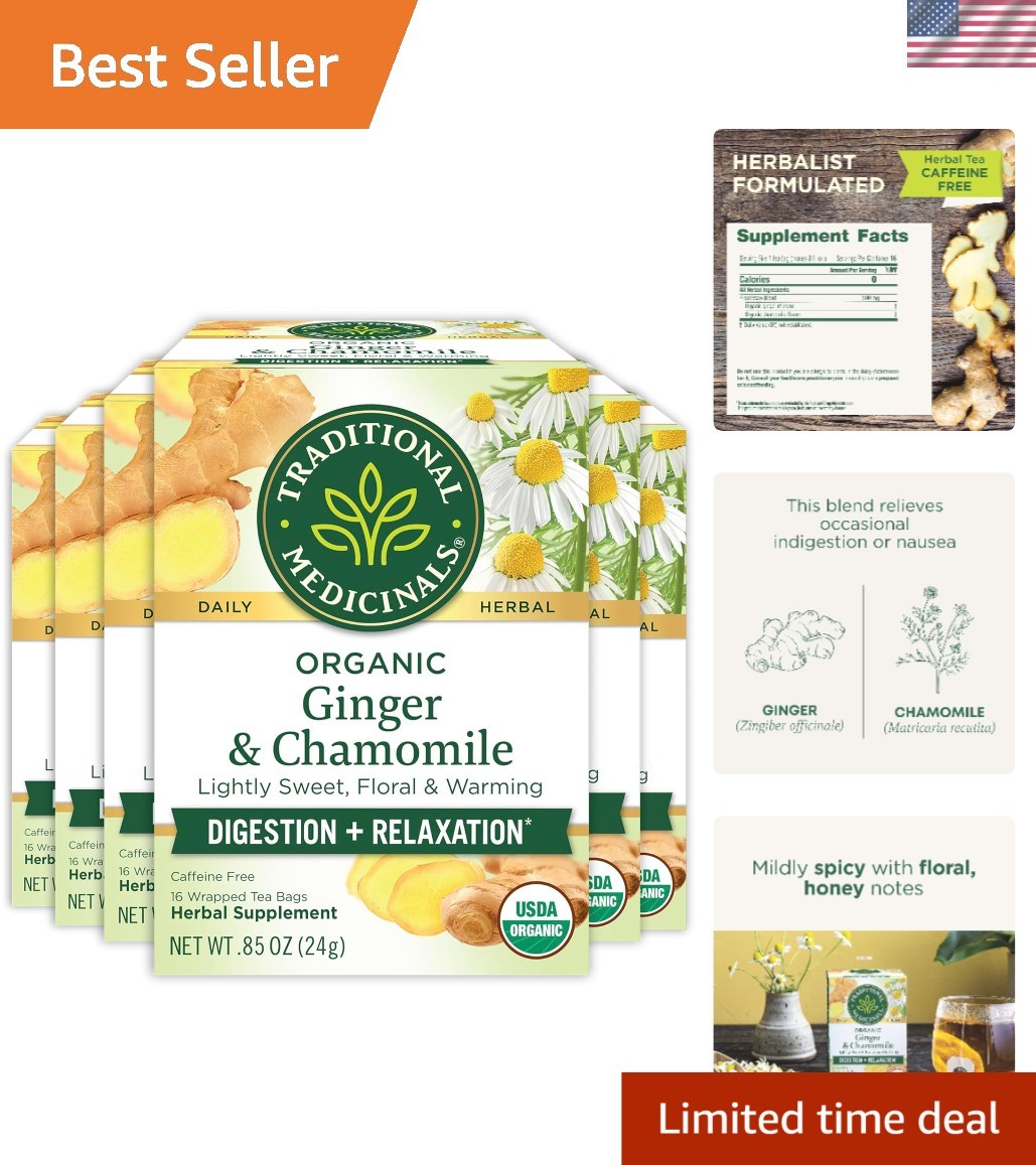 Herbal Healing with Organic Ginger & Chamomile Tea – 6 Pack for Nutrition Lovers