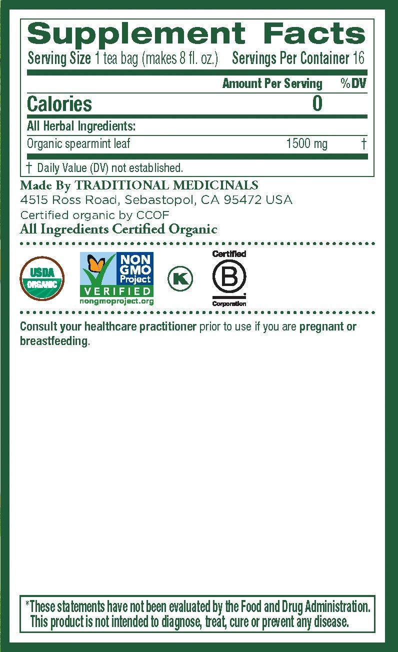 Traditional Medicinals Organic Spearmint Herbal Tea, Healthy & Refreshing, (Pac