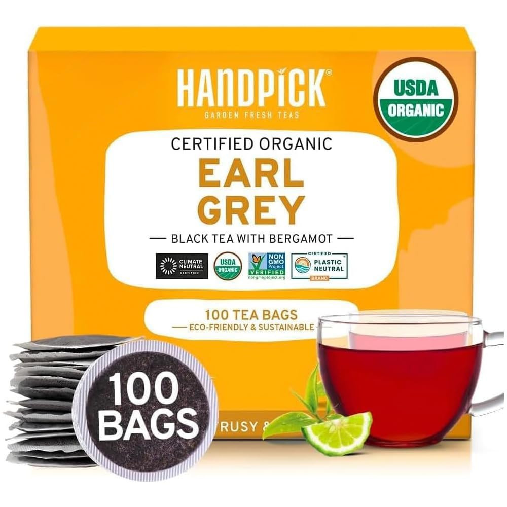 HANDPICK, Organic Earl Grey Black Tea Bags (100 Count) Double Bergamot Oil | Caf