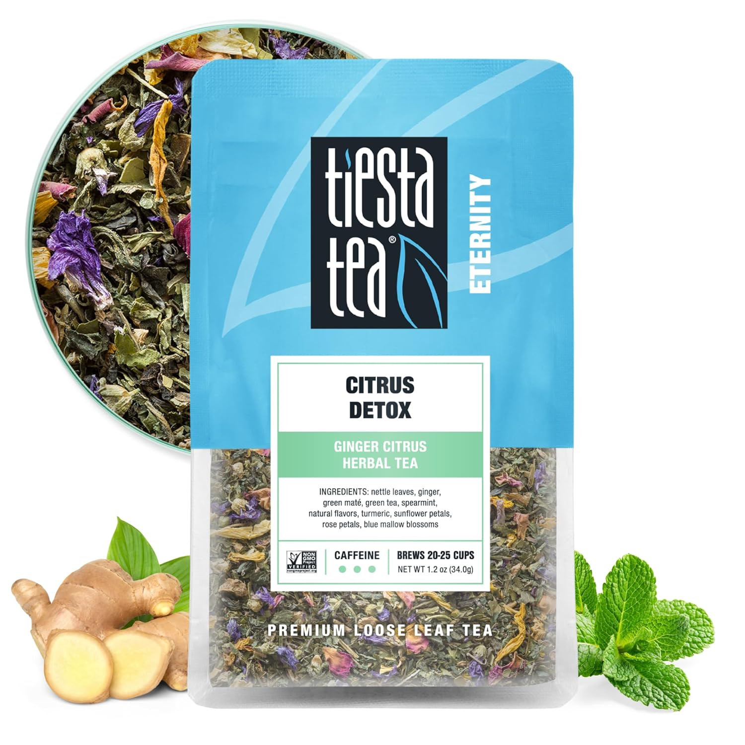 – Ginger Citrus Herbal Loose Leaf Tea, Lemon Ginger with Mint and Chamomile, Caf