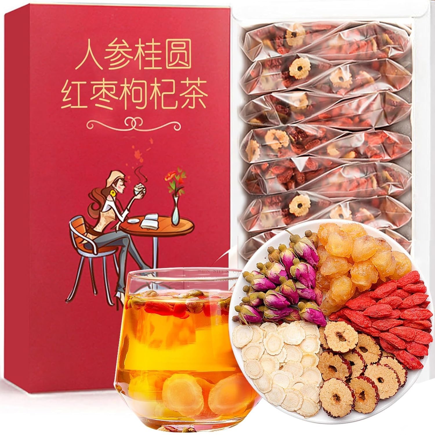 Hee Creek Ginseng Longan Red Date Tea 10.58oz / 20 Count Wolfberry Jujube Ros…