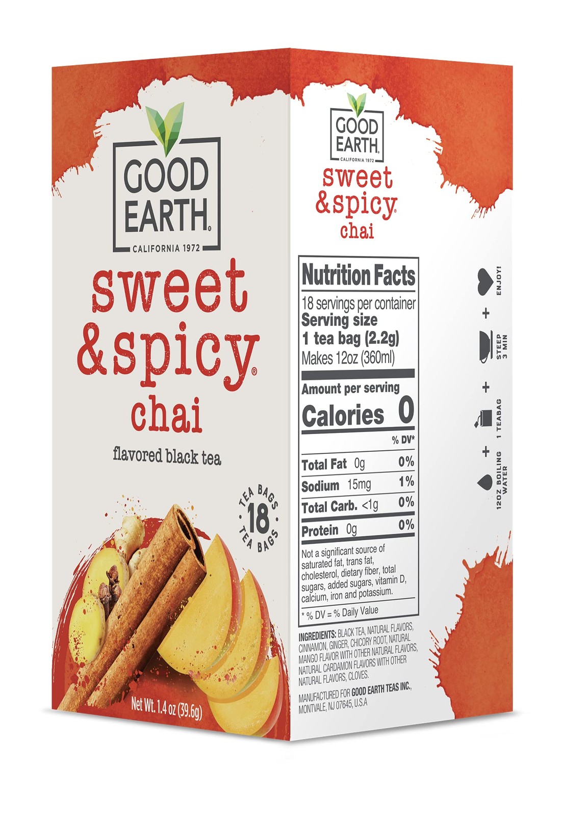 Good Earth Tea Sweet Spicy Chai Black Tea, 18 Teabags Pack of 6