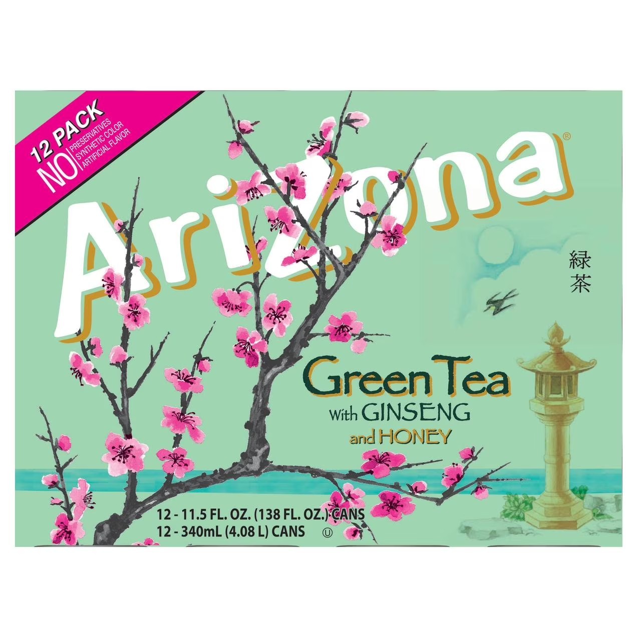 Arizona Green Tea with Ginseng and Honey,11.5 Fl Oz Cans,12 Pack.