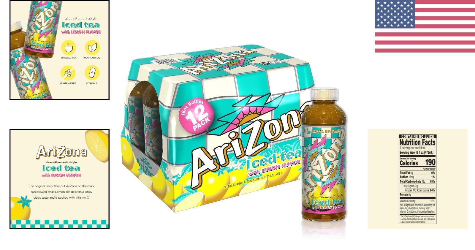 Pack of 12 Lemon Bottled Tea 16 Fl Oz Low Caffeine Herbal Drink