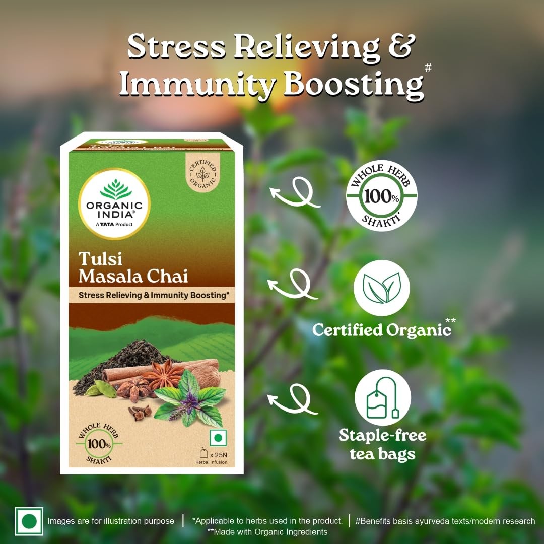 Organic India Tulsi Masala Chai, 25 Tea Bags | Refreshing And Relaxing