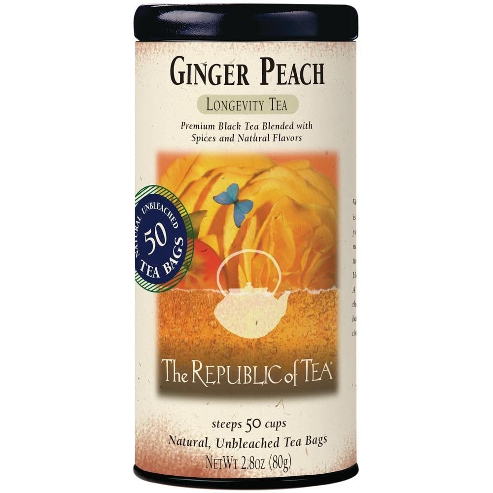 The Republic of Tea – Ginger Peach Black Tea, 50 Count (Pack 1), White