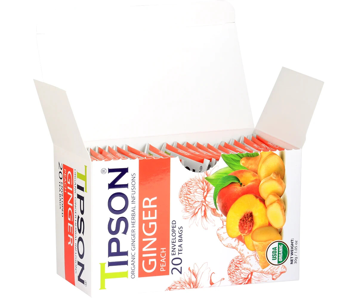 Ceylon Tipson Ginger & Peach Organic Herbal Tea Infusions 20 Tea Bags 2pcs