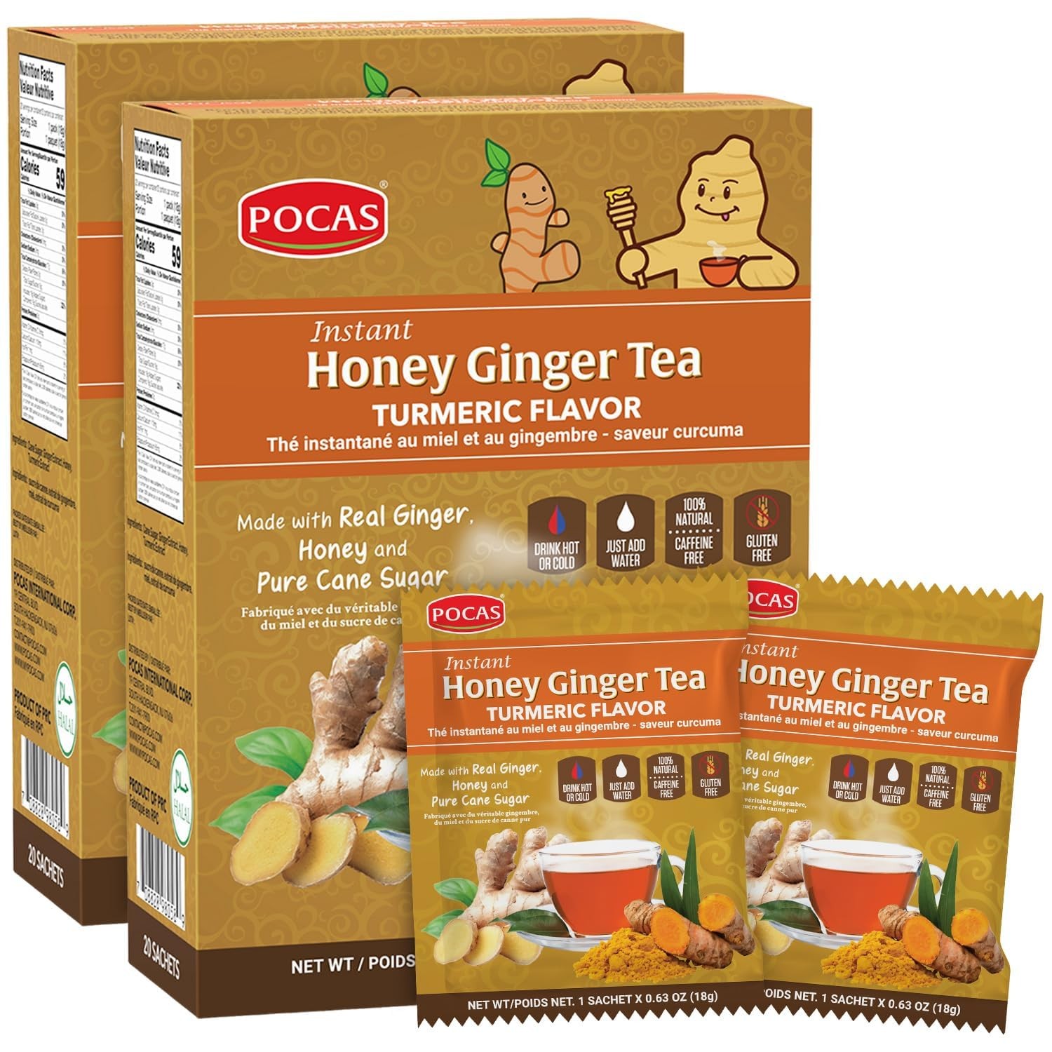 Honey Ginger Instant Tea Powder, Turmeric Flavor 2-Pack, Ginger Extract & Rea…