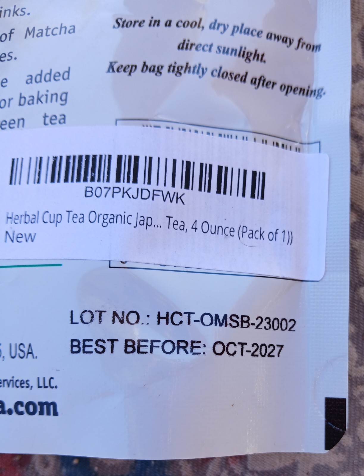 Herbal Cup Tea Organic Japanese Matcha-4 Oz.-NEW IN SEALED PACKAGE-EXP. 2027