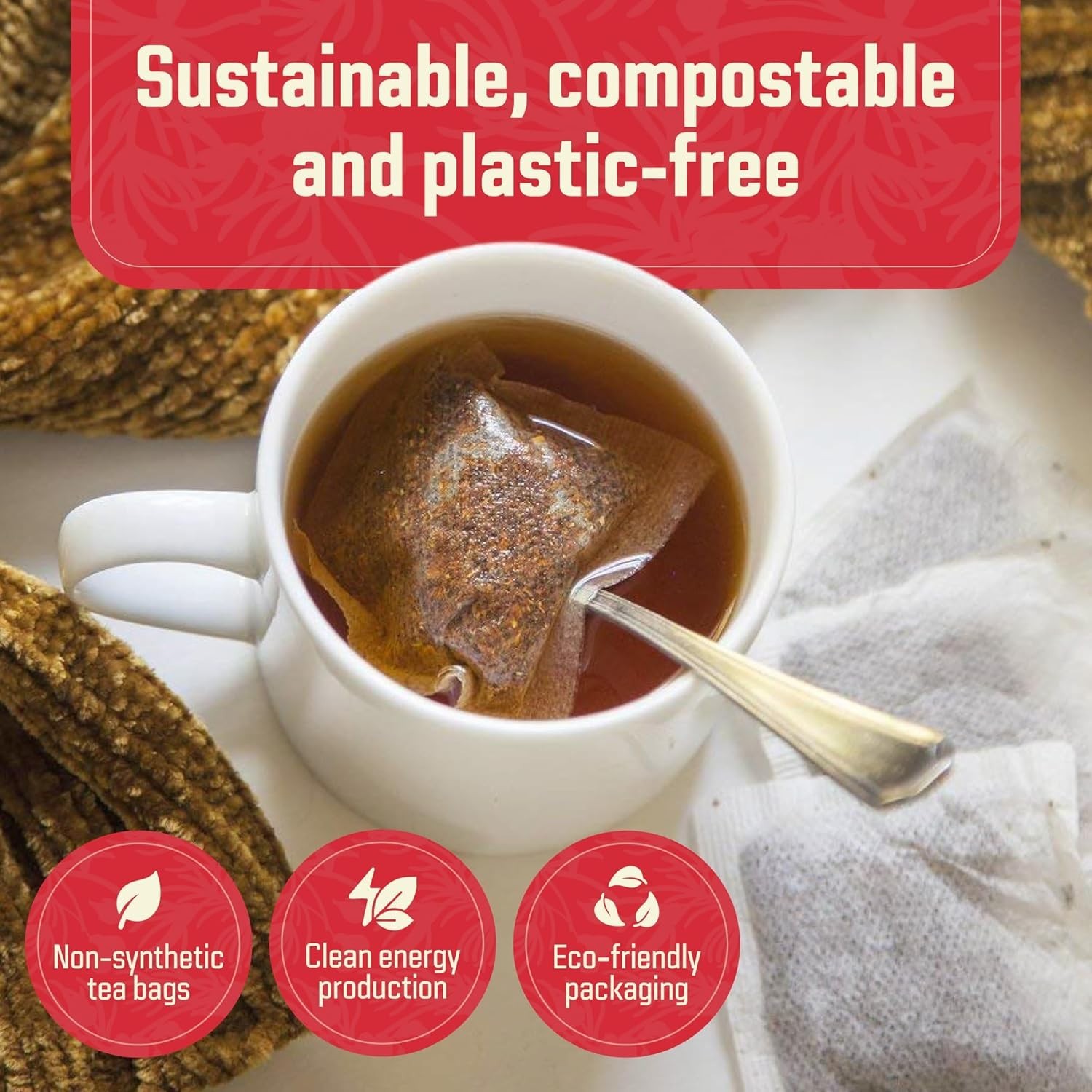 Red Rooibos Tea 100 Teabags USDA Organic – Naturally Caffeine Free –