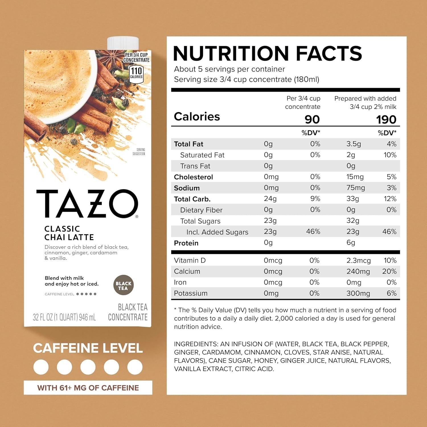 TAZO Classic Chai Latte, Black Tea Concentrate, Easy-to-Serve Caffeinated Cha…