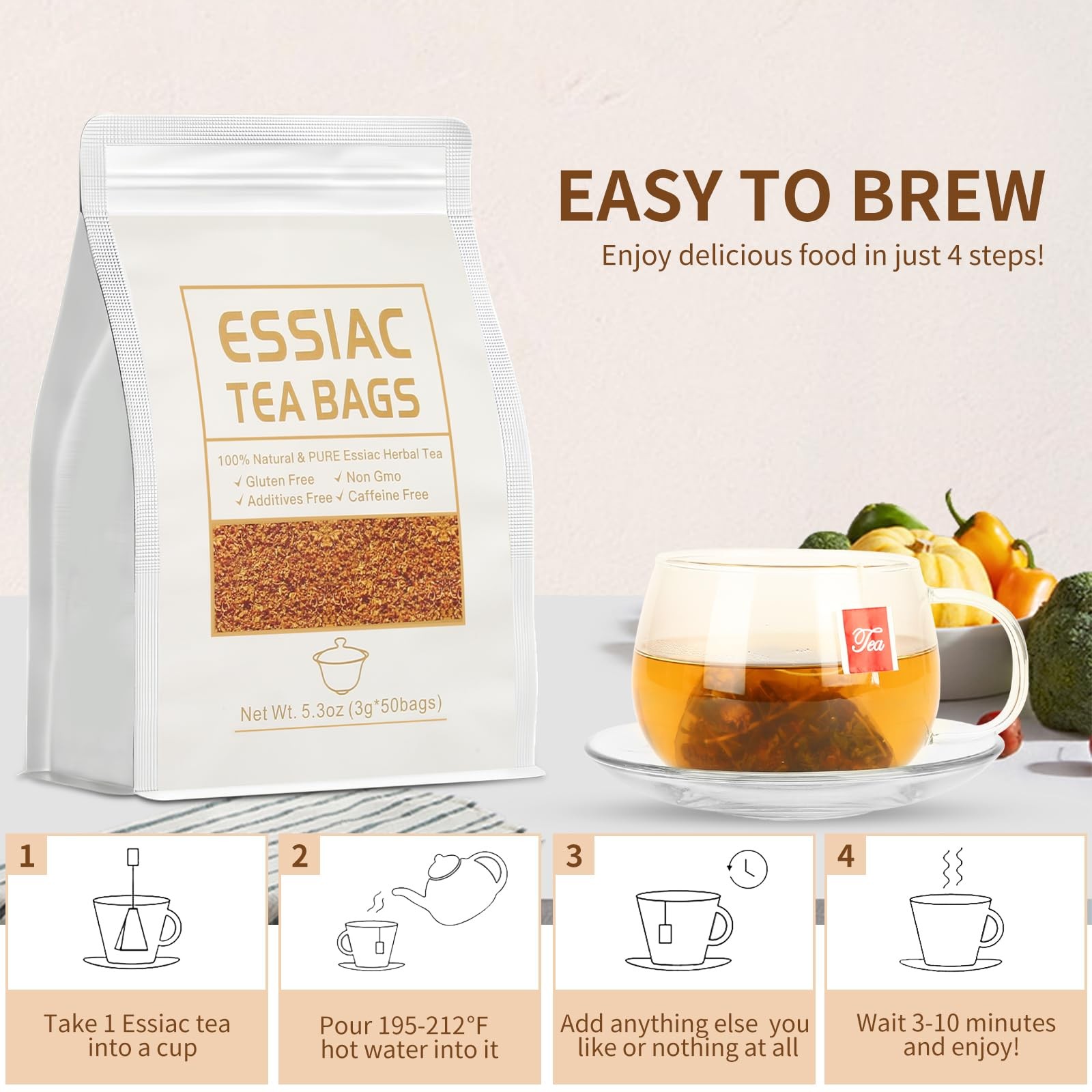 Essiac Tea Bags, 5.3 oz 3g X 50 Bags Herbal Tea blend, 50 Count Tea Bags, Caffei