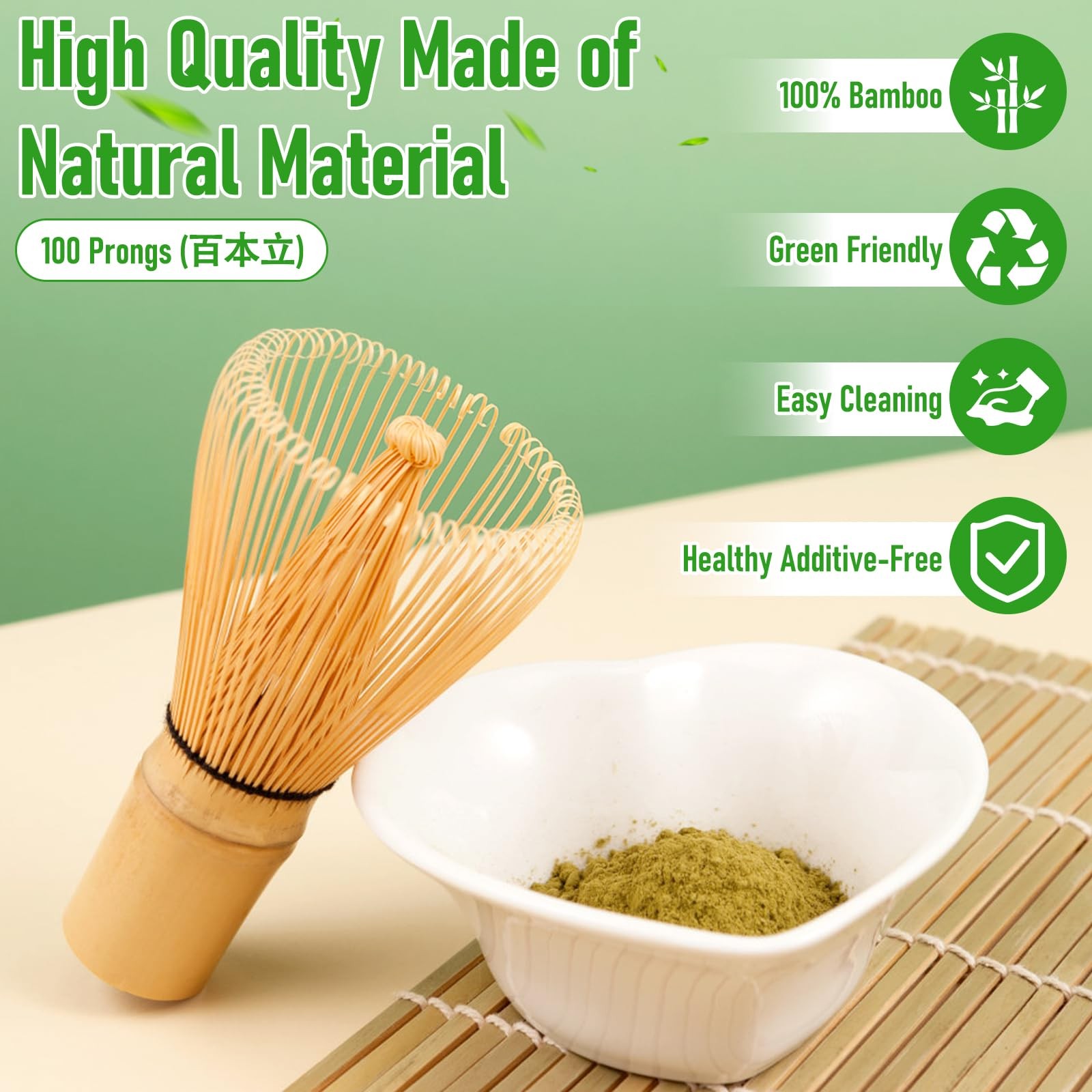 3Pcs Ceremonial Grade Matcha Whisk Set with Bamboo Matcha Whisk, Scoop & Spoo…