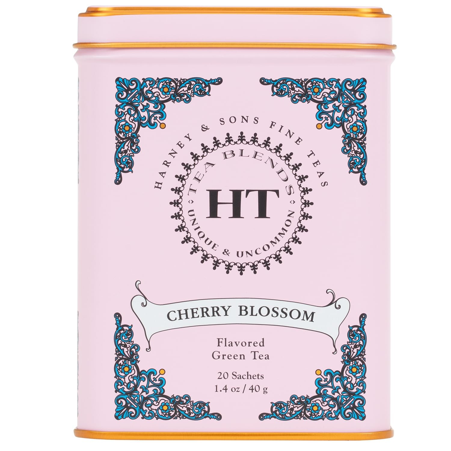Caffeinated Blossom Green Tea Tin Sachets Pink 31629, Cherry, 20 Count Pack of 1