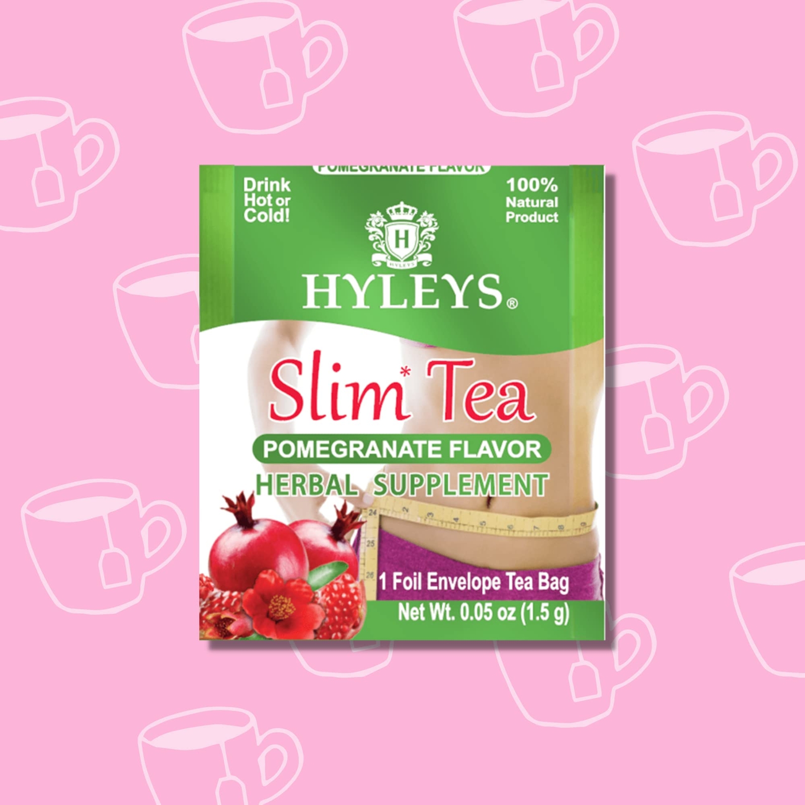 Hyleys Slim Tea Pomegranate Weight Loss Herbal Supplement Cleanse & Detox 25ct