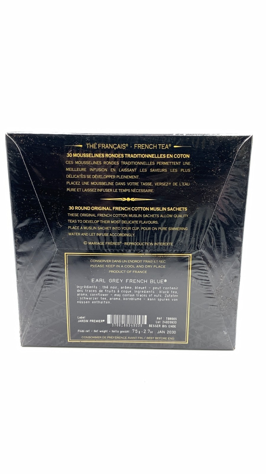 Mariage Frères “Earl Grey French Blue” Tea – 30 Round Original French Cotton Mus