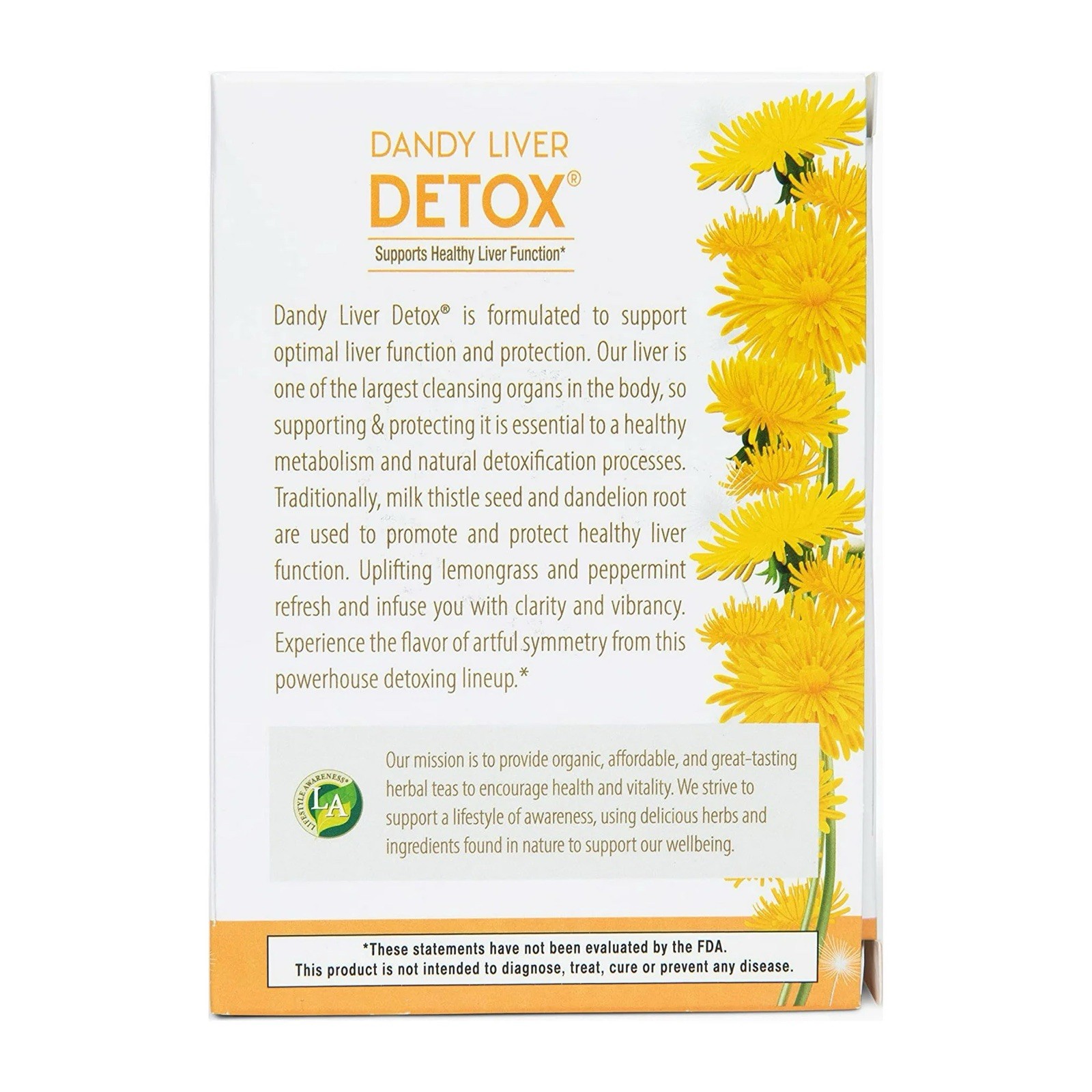Lot Of 2’ Lifestyle Awareness Caffeine Free Dandy Liver Detox Tea, 20 Count Each
