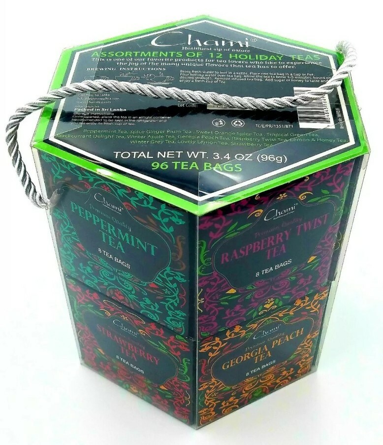 Chami 12 Flavor 96 Tea Bags Sachets Assortment of Winter Holiday Tea Gift Set