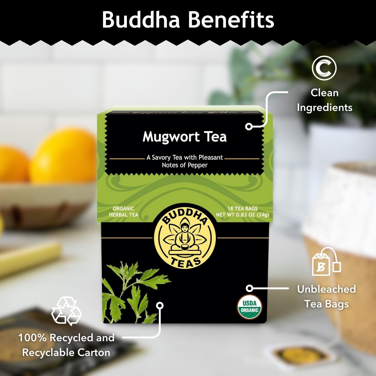 Organic Mugwort Tea, 18 Bleach-Tea Bags – Organic Tea Improves Digestion, and…