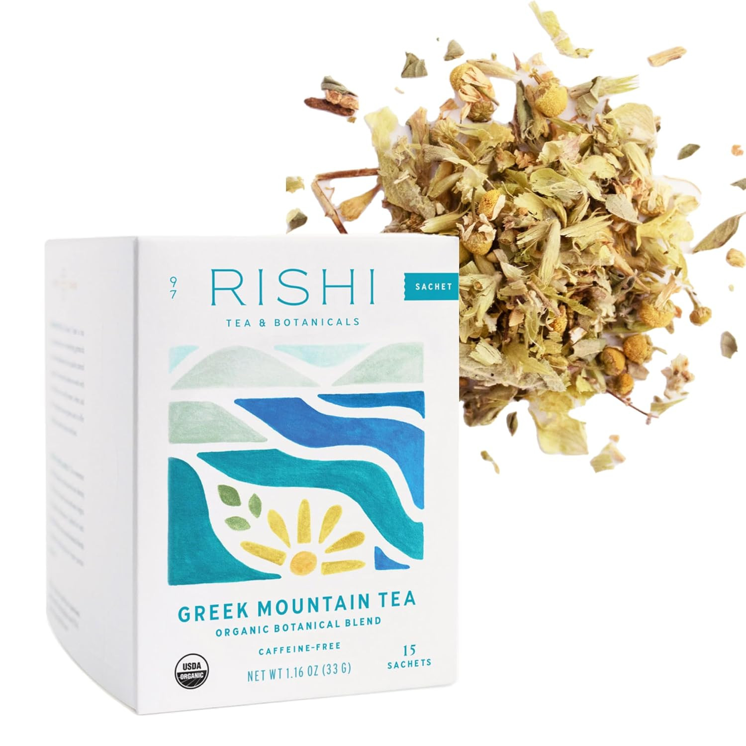Greek Mountain Tea Sachets 15 Count Organic Herbal Blend with Oregano Chamomile