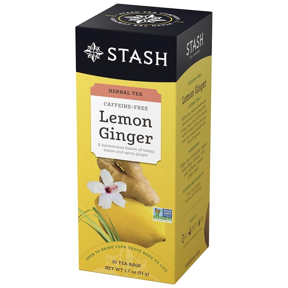 2 PACK LEMON GINGER TEA 30 Bags Non-GMO Kosher STASH Caffeine Free
