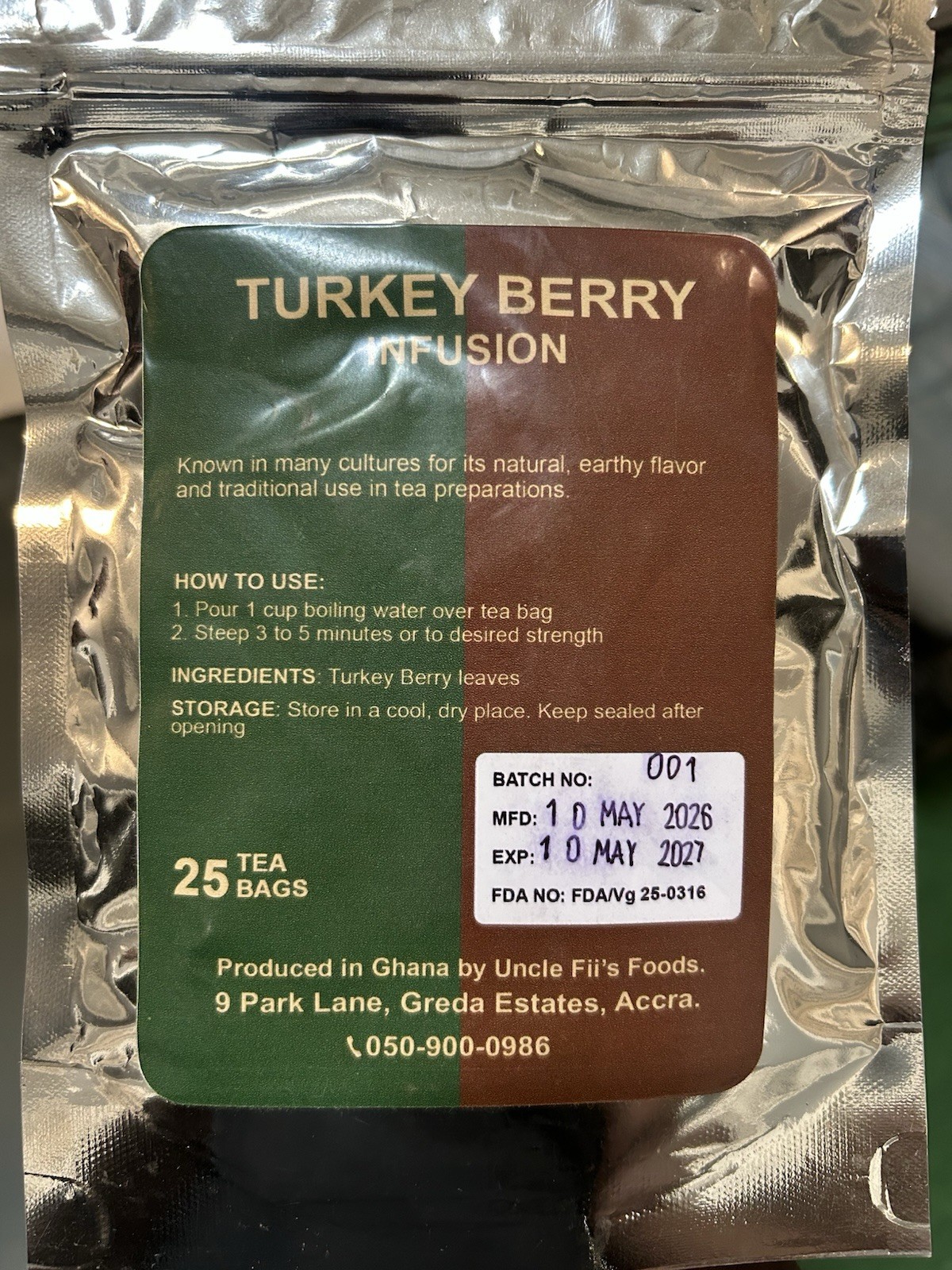 Uncle Fii’s Foods Turkey Berry Infusion Herbal Tea Bags, 25 Count, Gluten Free