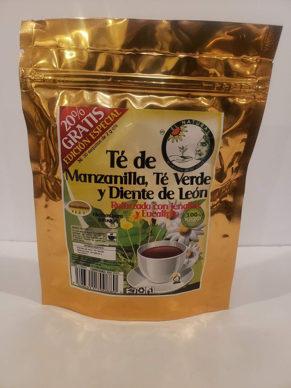 TEA CHAMOMILE,GREEN & DANDELION 30 Bags TE de Manzanilla, Verde & Diente de Leon