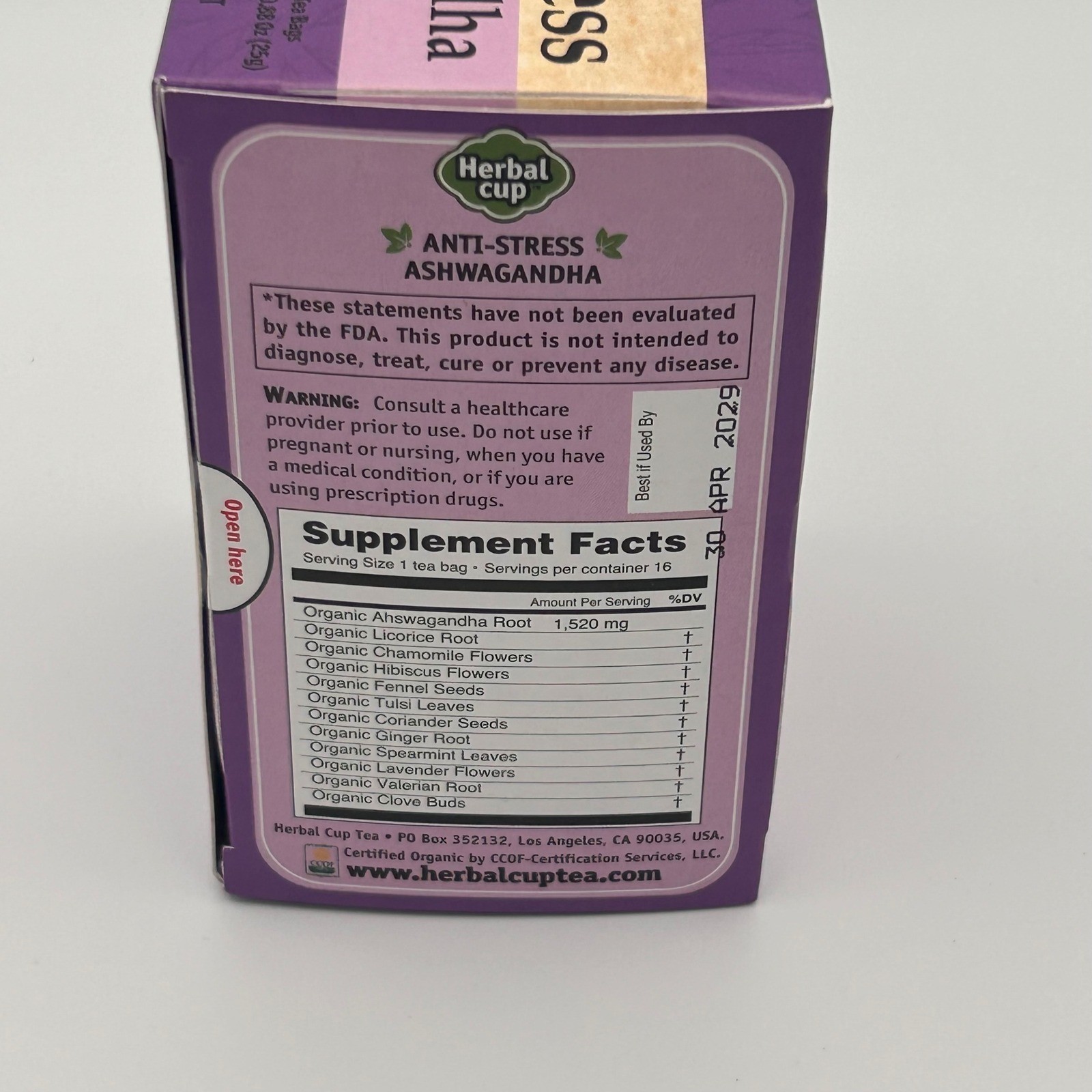 Herbal Cup Anti-Stress Ashwagandha Ayurveda Tea 16ct Organic Caffeine Free