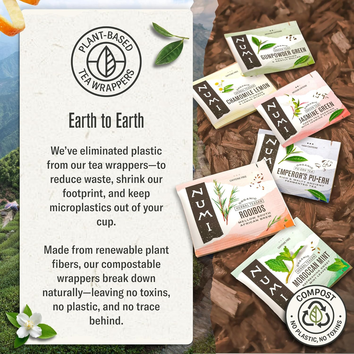 Numi Organic Matcha Toasted Rice Tea, 18 Green Tea Bags Micro-Plastic Free