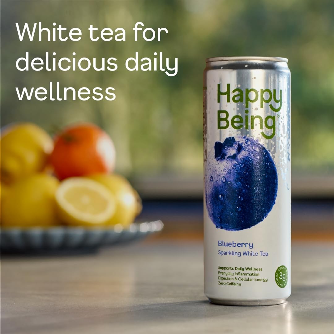 Sparkling White Tea Blueberry Caffeine Free Plant-Based Low Sugar 12oz 4 Pack